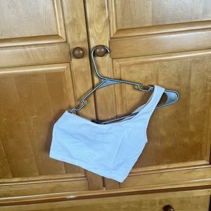 White one-shoulder tank top